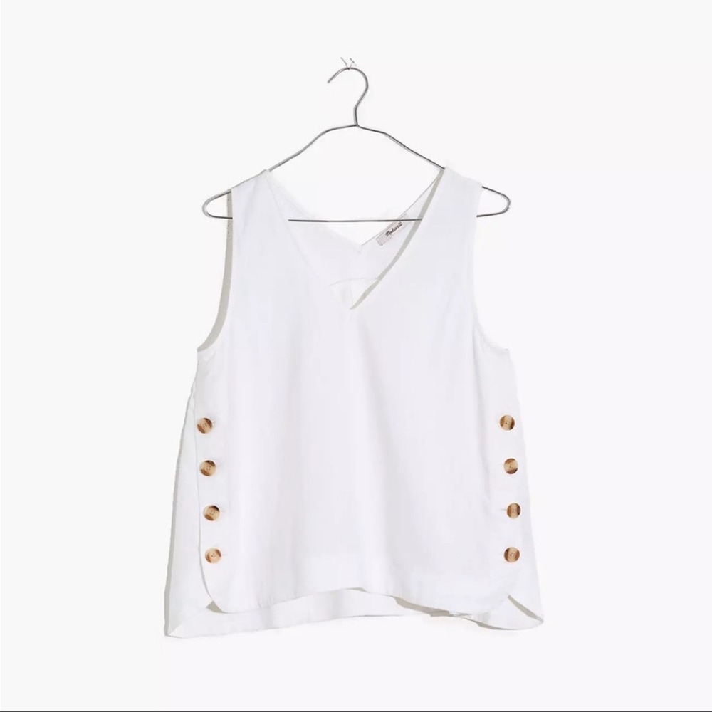 Madewell Linen Blend Side Button Tank / White / Medium
